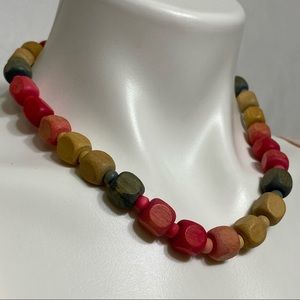 VINTAGE WOOD BLOCK BEAD COLORFUL BOHO NECKLACE